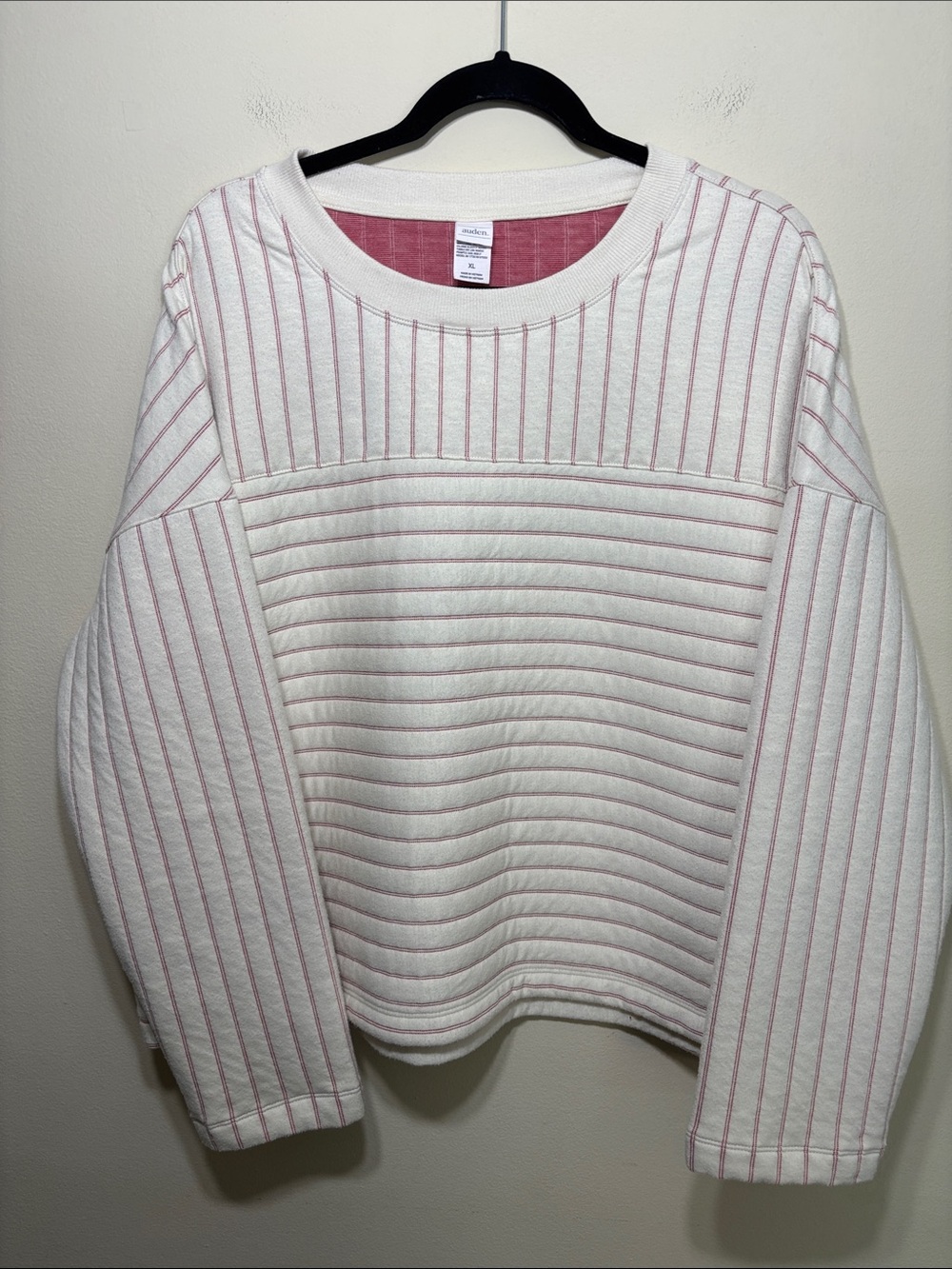Auden White Crewneck Sweatshirt with Red Pinstripes